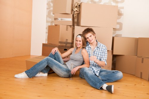 Newly arranged living room after home moves in Brentcross