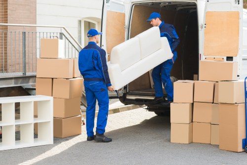 Packed moving boxes prepared for house removals in Brentcross